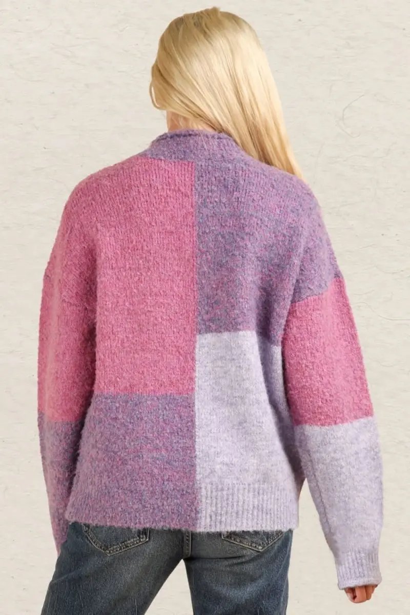 VERY J Color Block Mock Neck Drop Shoulder Sweater - Love Salve